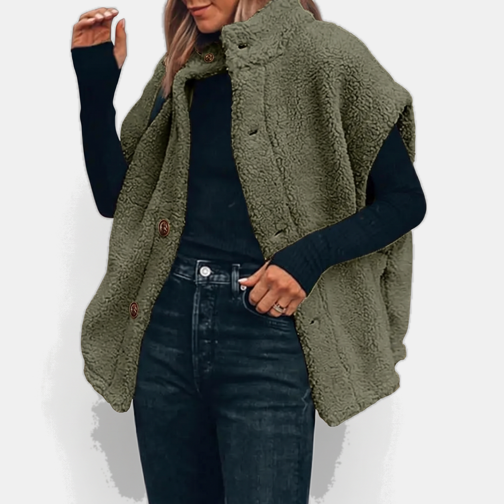 Women's Sherpa Fleece Button Front Gilet Stand Collar - 10