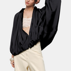 Women's Balloon Sleeve Zip Up Oversized Bomber Jacket - 9