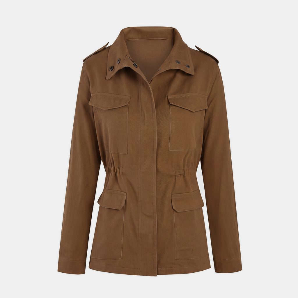 Women's Utility Cargo Jacket with Multi Pocket Drawstring Waist - 8