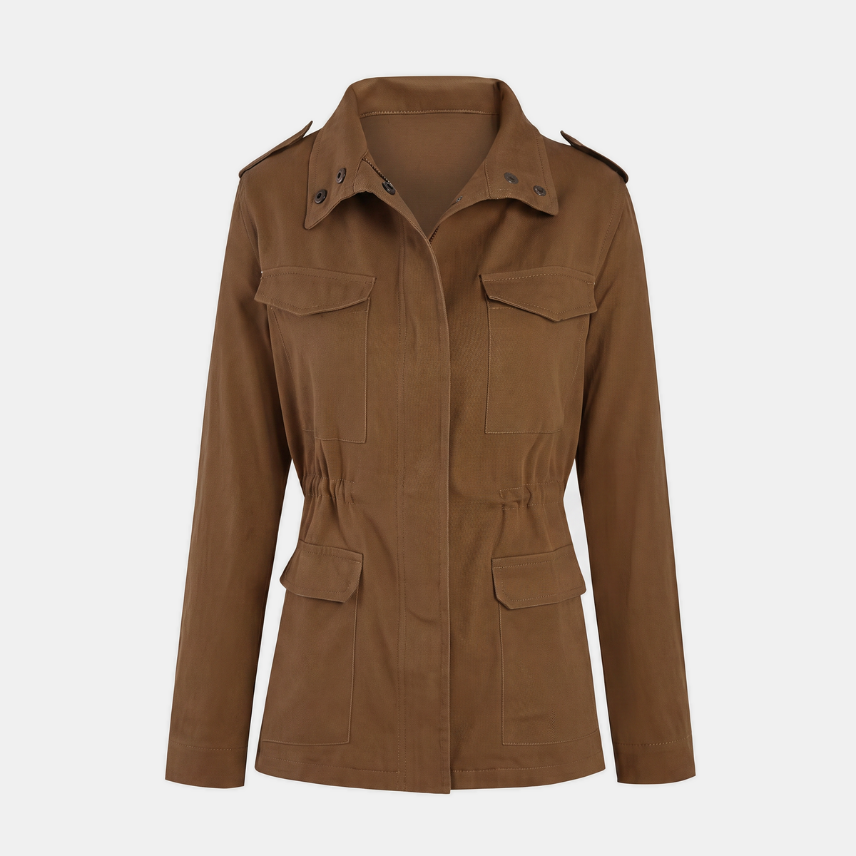 Women's Utility Cargo Jacket with Multi Pocket Drawstring Waist - 8