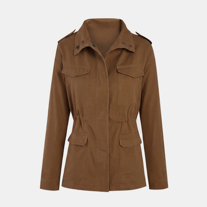 Women's Utility Cargo Jacket with Multi Pocket Drawstring Waist - 8