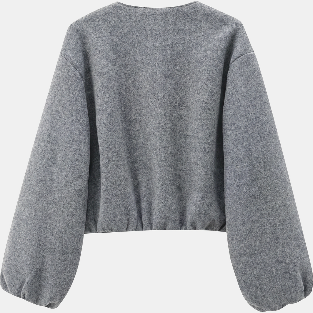 Women's Cropped Zip Up Oversized Fleece Bomber Jacket - 11