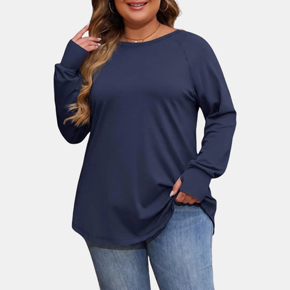 Women's Crewneck Thumb Hole Oversized Tunic Top - 9