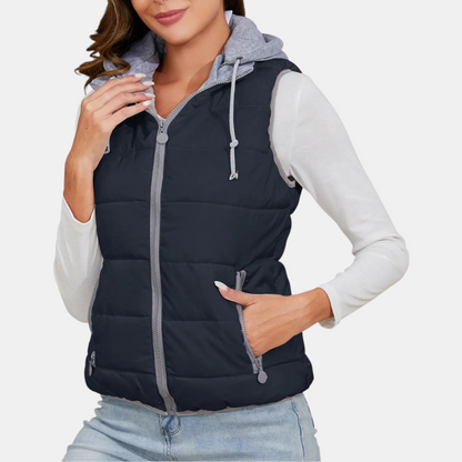 Women's Hooded Puffer Gilet Sleeveless Quilted Zip Up Gilet - 5