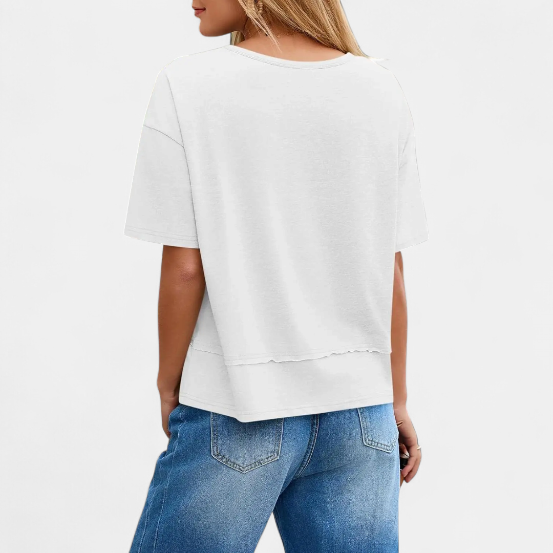 Women's Relaxed V-Neck Casual Tee - 15