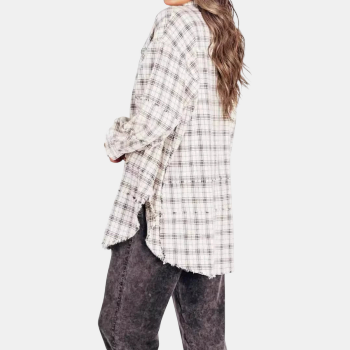 Women's Raw Hem Shirt Oversized Long Sleeve Blouse - 11