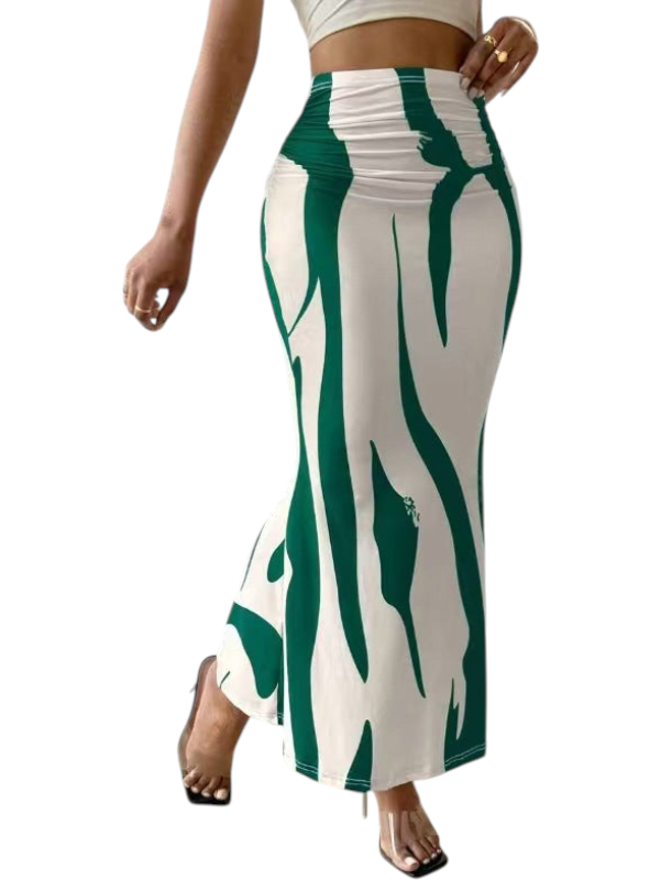 Women's Slim Fit Midi Skirt with Zebra Print and High Waist