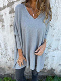 Women's Jumper Oversized with V-Neck and Ribbed Cuffs - Grey