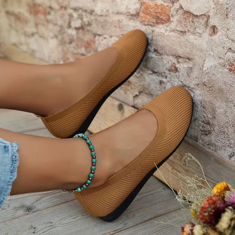 Women's Slip-On Flats with Stretch Knit Upper and Cushioned Sole - 4