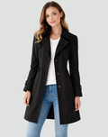 Women's Slim Fit Trench Coat with Lapel Collar - Black