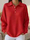 Women's Jumper with Collar and Button Placket - Red