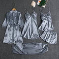 Women's Satin Lace Nightwear Set 5-Piece for Sleepwear - Grey