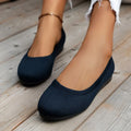 Women's Slip-On Flats with Stretch Knit Upper and Cushioned Sole - Navy Blue