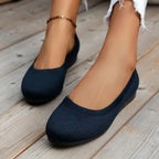 Women's Slip-On Flats with Stretch Knit Upper and Cushioned Sole - Navy Blue
