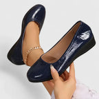 Women's Wedge Shoes with Square Toe and Textured Finish - Navy Blue