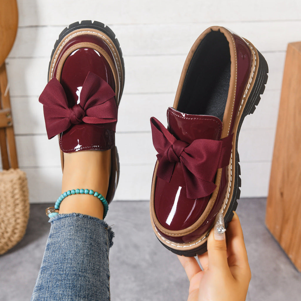 Women's Platform Loafers with Bow Detail and Chunky Sole - Burgundy Reserve