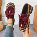 Women's Platform Loafers with Bow Detail and Chunky Sole - Burgundy Reserve