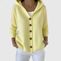 Women's Hooded Cardigan Button-Front with Long Sleeves - Yellow