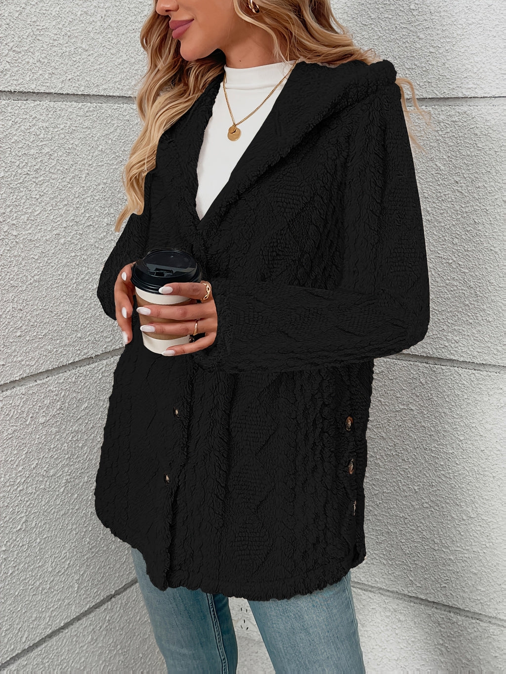 Women's Textured Button-Front Coat Relaxed Fit - 5
