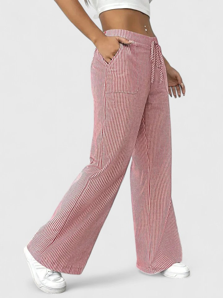 Women's Wide-Leg Trousers with Elasticated Drawstring Waist - 2