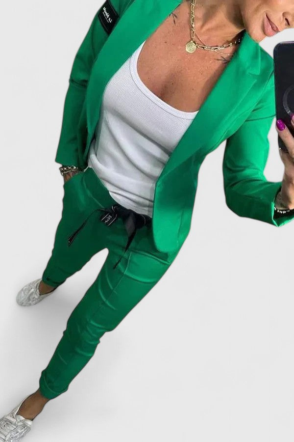 Women's Blazer and Jogger Two-Piece Set - Green