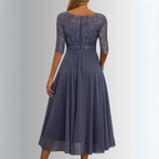 Women's Midi Dress with Lace Bodice and Half Sleeves - 7