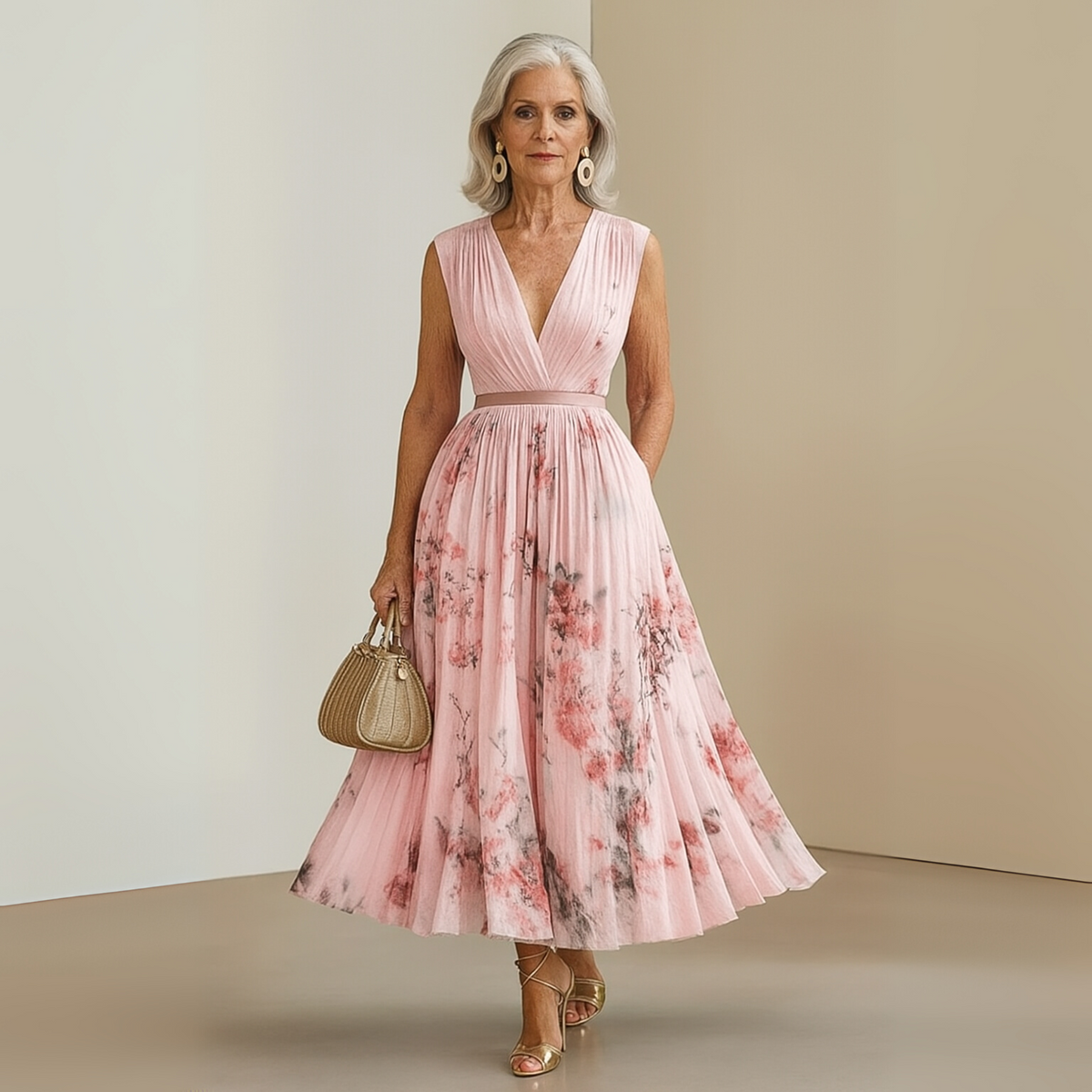 Women's Sleeveless Maxi Dress with V-Neck and Flowing A-Line Skirt - 9