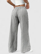 Women's Wide-Leg Trousers with Elasticated Drawstring Waist - 13