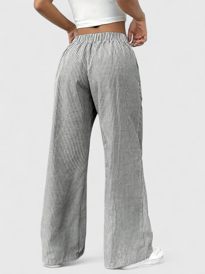 Women's Wide-Leg Trousers with Elasticated Drawstring Waist - 13