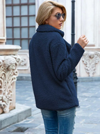 Women's Teddy Coat with Notch Lapel and Button Front - 13