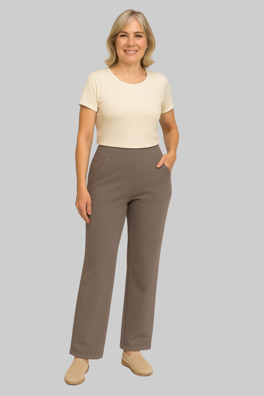 Women's Straight Leg Trousers with High Waist and Pockets - 4