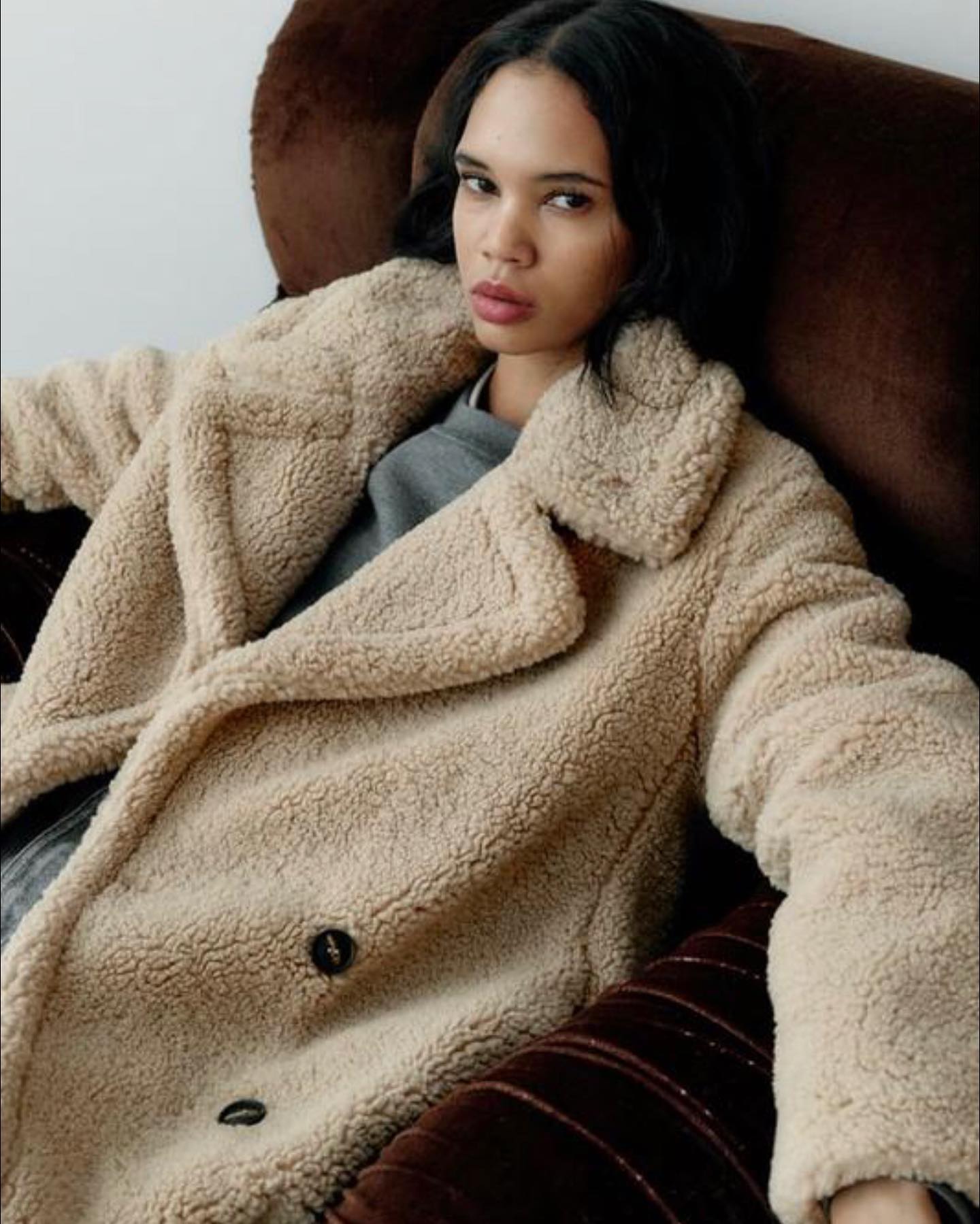 Women's Longline Teddy Coat with Wide Lapel and Double-Button Front - 3