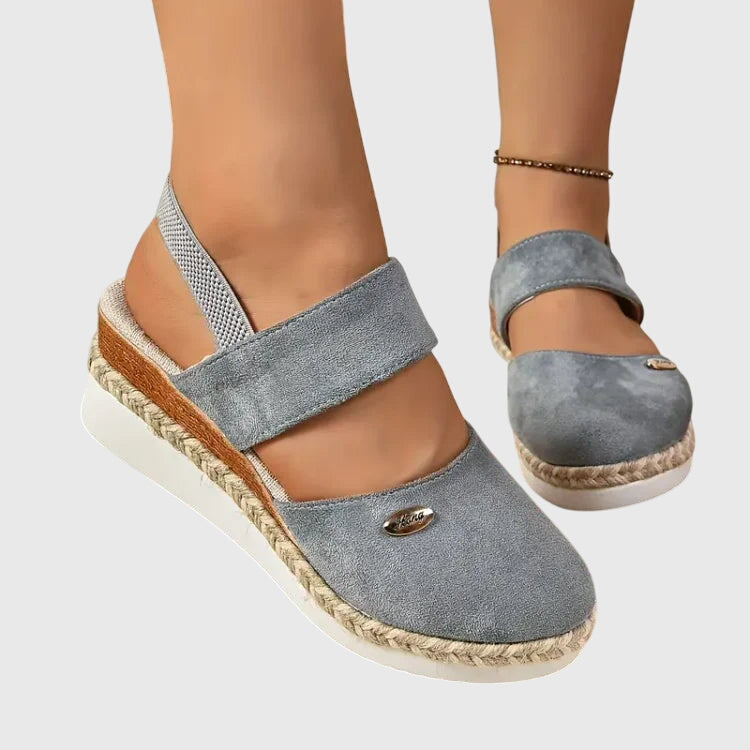 Women's Platform Sandals with Ventilated Woven Sole - Grey