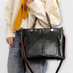 Women's Structured Tote Handbag with Front Pockets