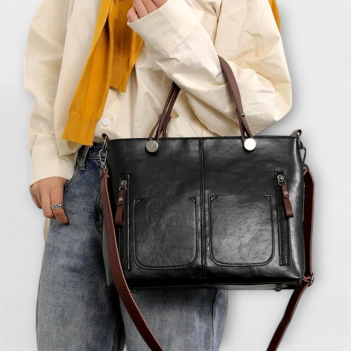 Women's Tote Bag with Front Pockets and Twin Handles