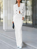 Women's Pinstripe Blazer and Trouser Set Office Wear - White