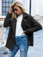 Women's Teddy Coat with Notch Lapel and Button Front - 19