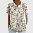 Women's Floral Blouse Short Sleeve with V-Neck and Relaxed Fit - 7
