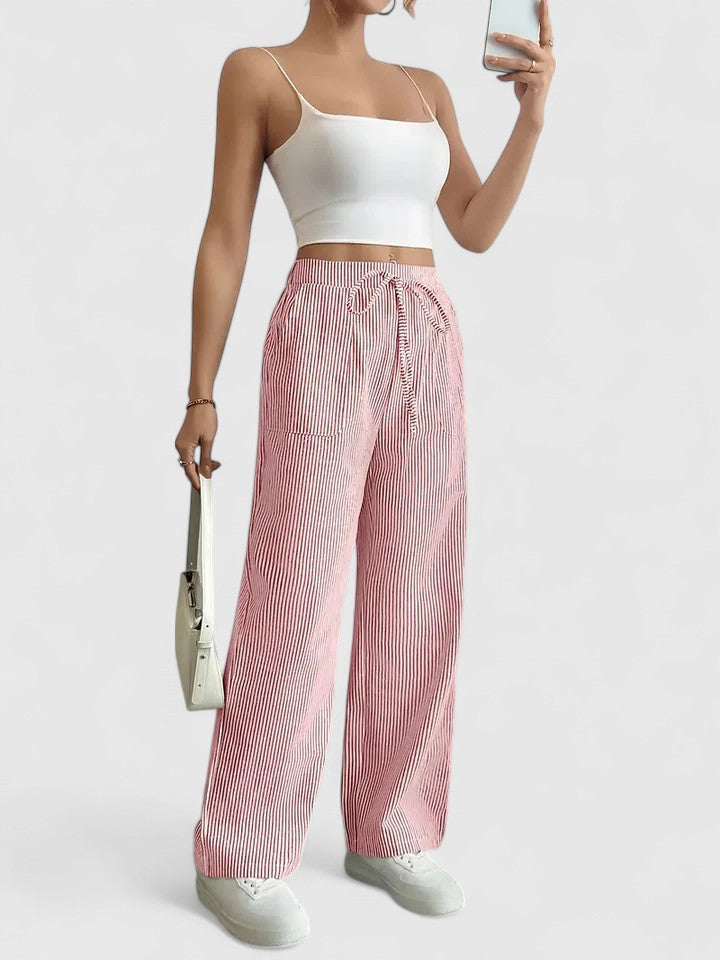 Women's Wide-Leg Trousers with Elasticated Drawstring Waist - 12