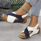 Women's Sandals with Cross-Strap Wedge and Touch-Fasten Strap - Blue