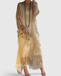 Women's Maxi Dress Batwing Sleeve with Marble Print and Round Neck - Yellow