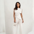 Women's Two Piece Set Sleeveless with Asymmetric Draping - White