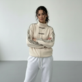 Women's Track Jacket with Button Loops and Contrast Stripes - Milk White