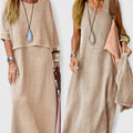 Women's Two-Piece Set Relaxed Top with Maxi Skirt - Khaki