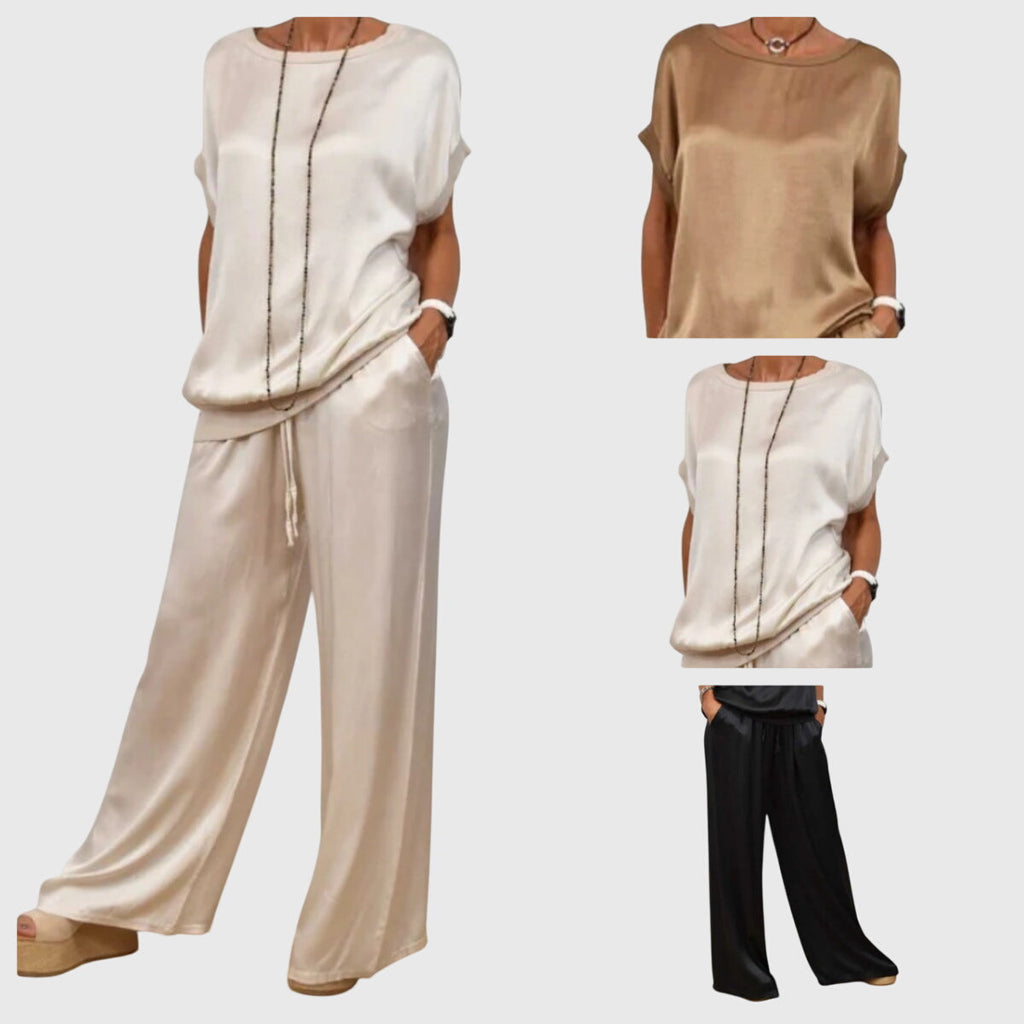 Women's Two-Piece Set Loose Top with Wide-Leg Trousers - 10