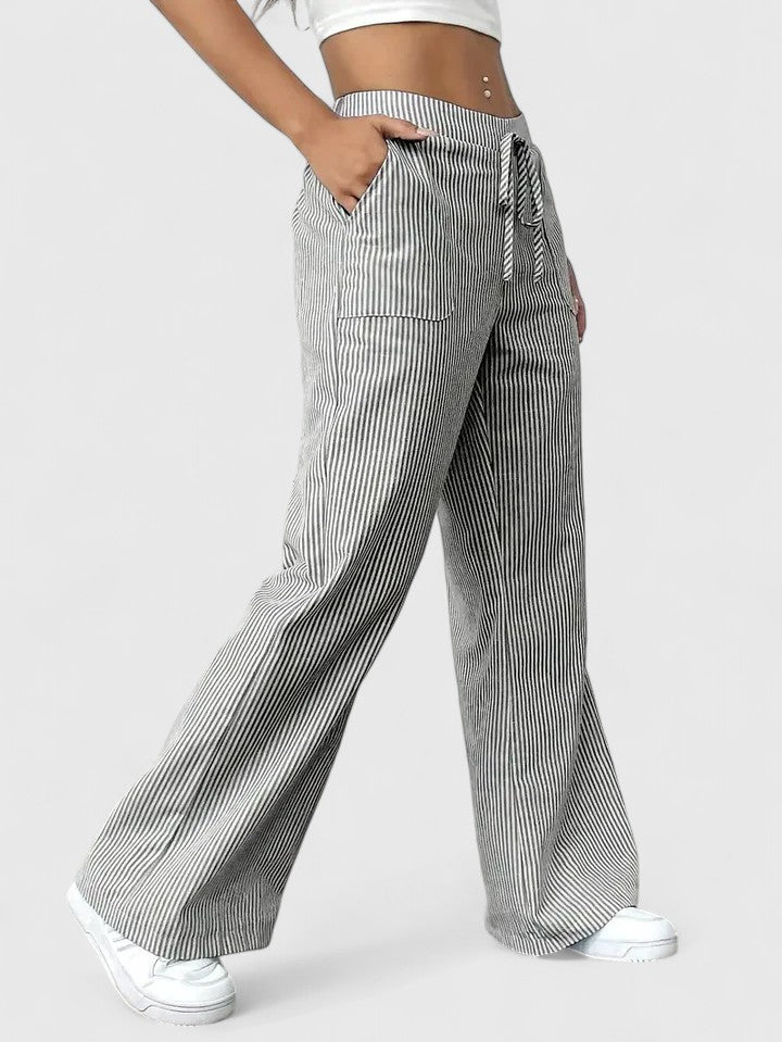 Women's Wide-Leg Trousers with Elasticated Drawstring Waist - 14
