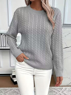 Women's Jumper Cable-Knit Long Sleeve Round Neck - Grey