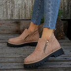 Women's Ankle Boots with Side Zip and Chunky Sole - 14