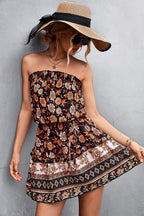 Women's Strapless Floral Print Dress with High Waist and A-Line Skirt - 3