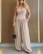 Women's Jumpsuit Cami Backless Ruched High Waist Cut-Out - 15